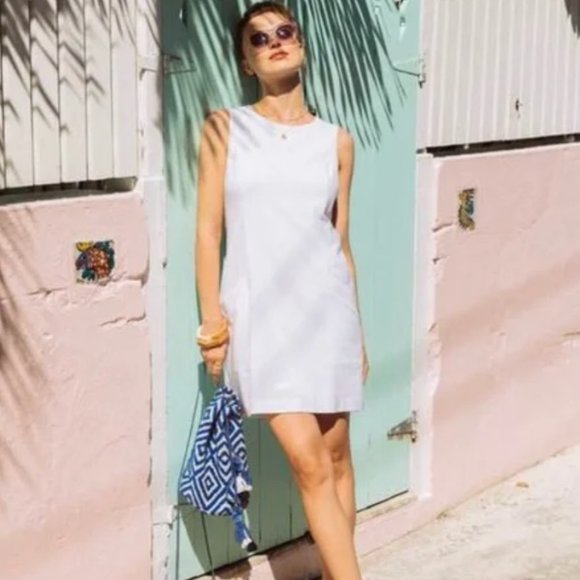 NWT Southern Tides White Stretch Seersucker Sheath dress Sz 8 - Picture 2 of 10